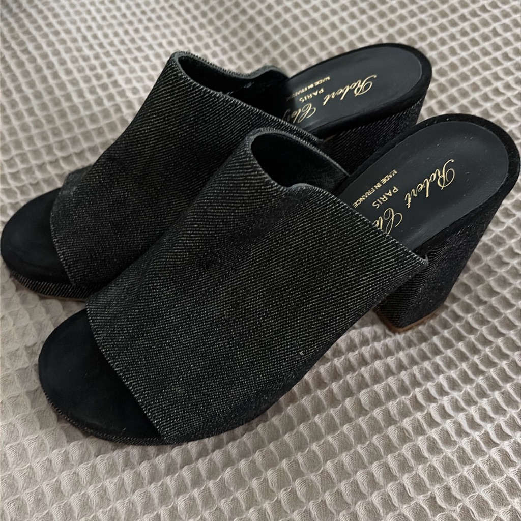 Robert Clergerie Black Denim Block Heels! Size 37.5 (European), Never Worn